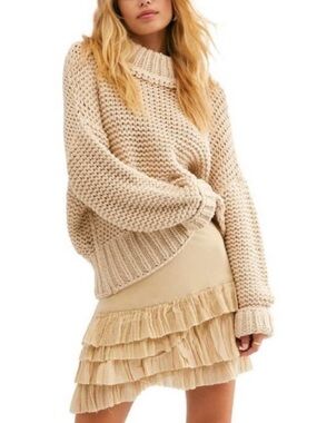 NWT Free People My Only Sunshine Cream Chunky Knit Summer Beach Sweater Sz XL